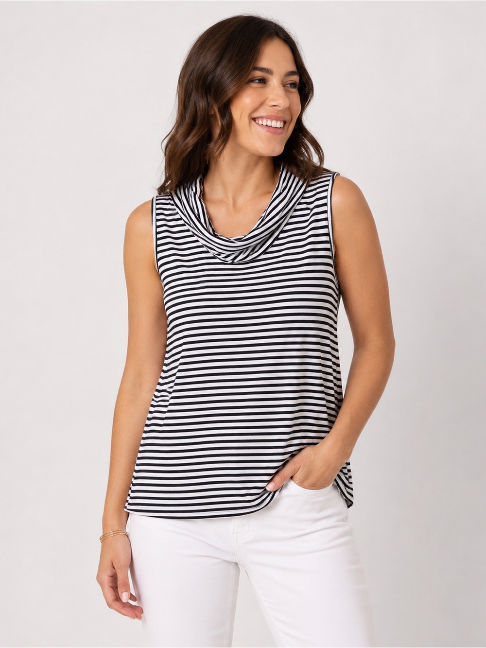 W5 Striped Cowl Neck Tank Top